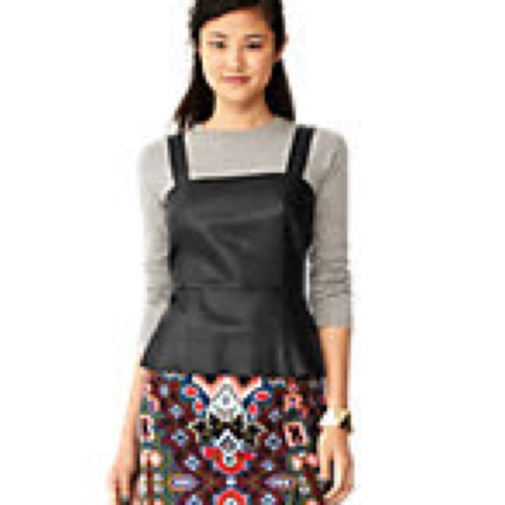 Kate Spade Saturday Black Leather Peplum Top